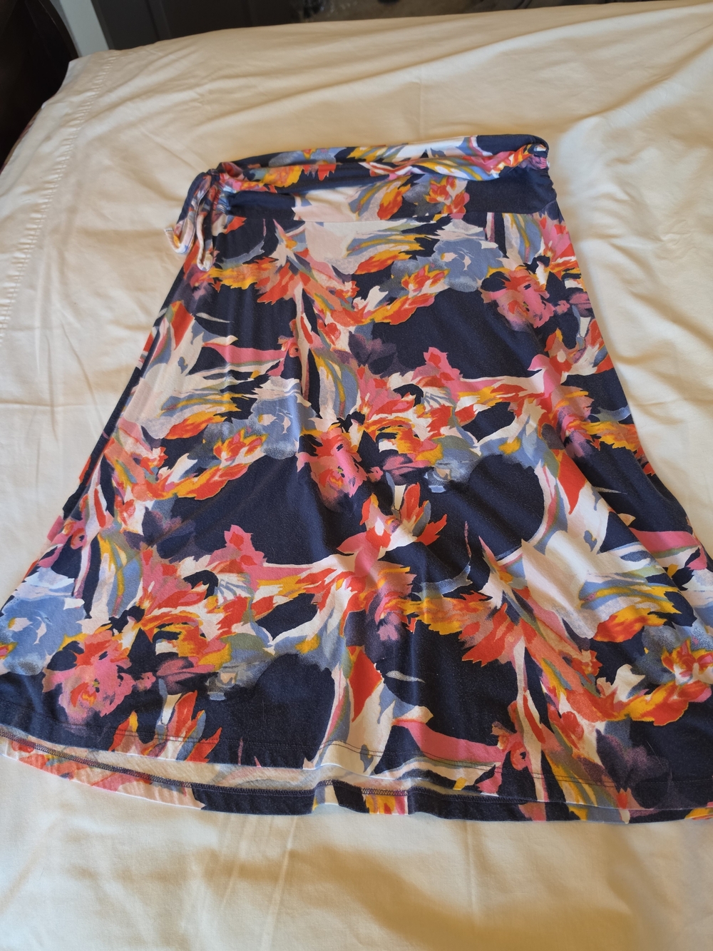 Patagonia Navy A-Line Wrap Skirt with Pink & Yellow Floral